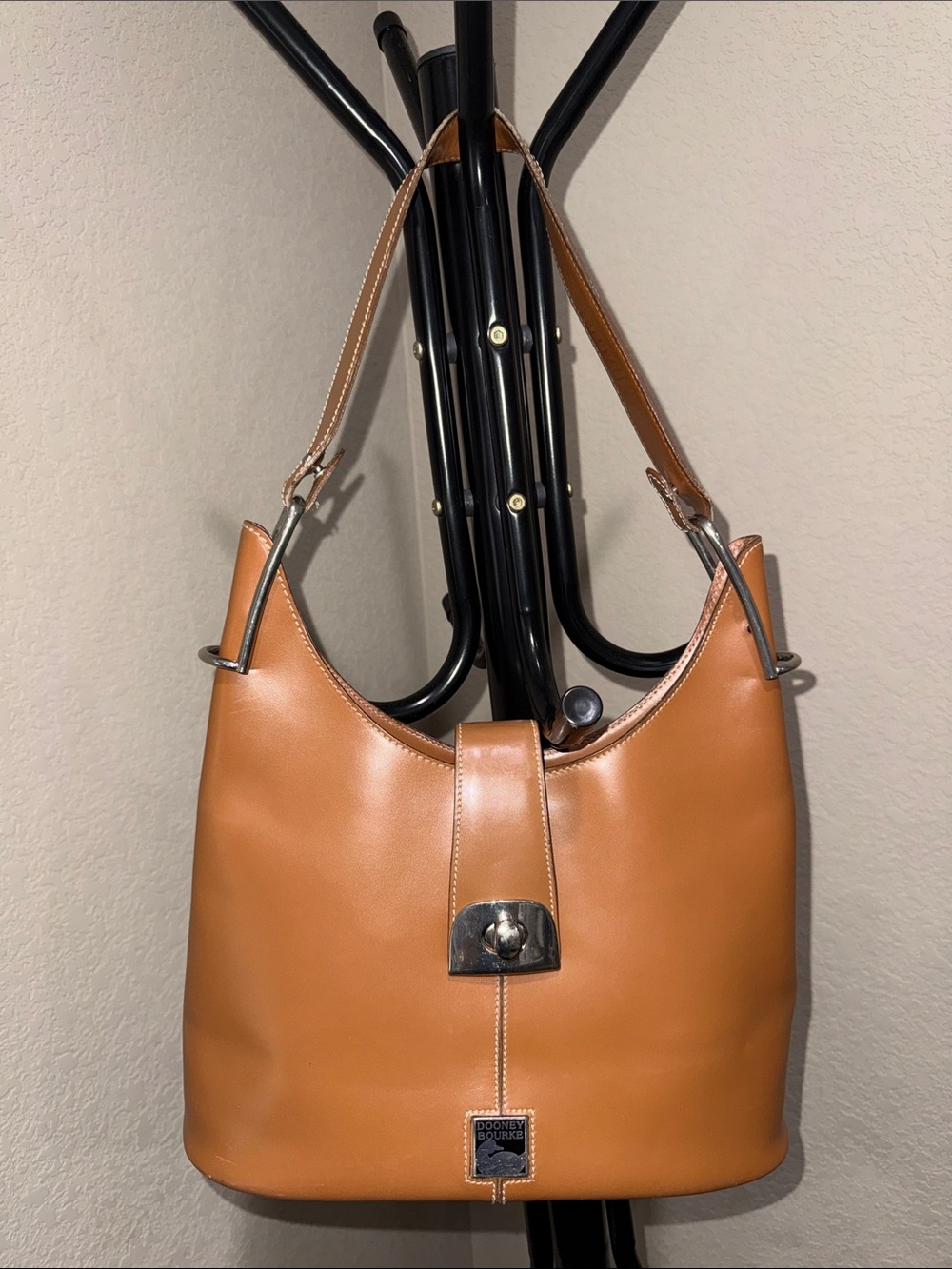 Dooney & Bourke Tan Leather Shoulder Hobo with Silver Hardware